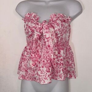 Floral Tie-Front Strapless Camisole in White and Pink